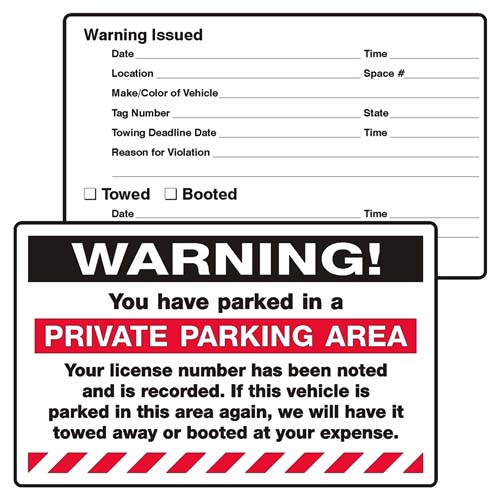 warning private parking sticker