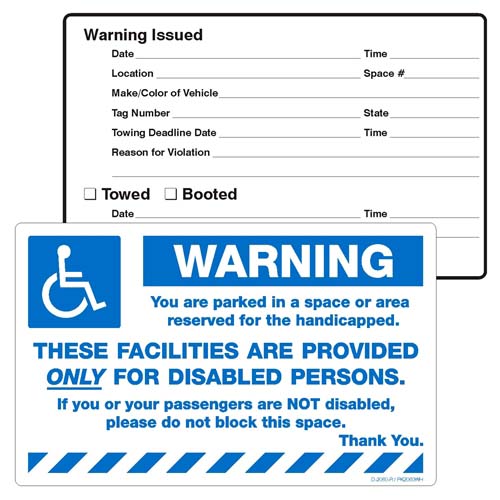 warning parking for disabled persons only