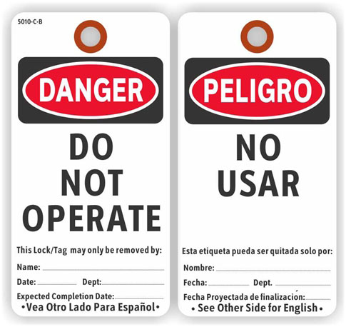 Danger Do Not Operate in English and in Spanish