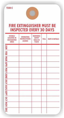 Fire extinguisher 30 day inspection tag
