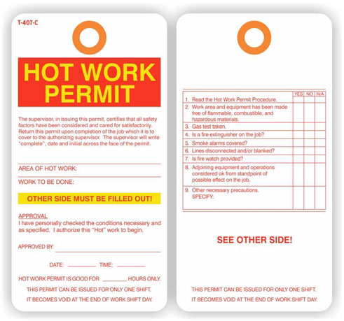 hot work permit tag