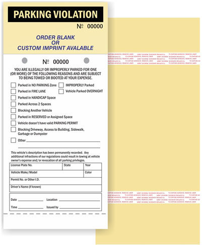 2 PART NCR PARKING VIOLATION TAG 