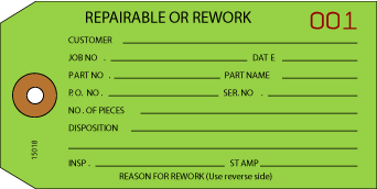 1 part repairable or rework tag - green
