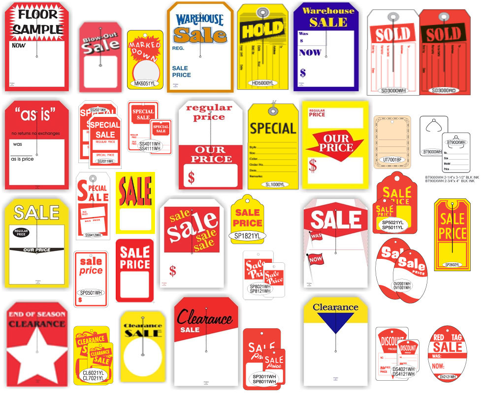 assorted sales and price tags